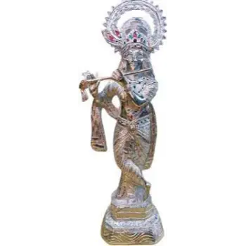 White Metal Krishna Statue 